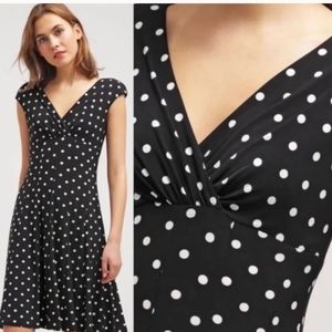 LAUREN RALPH LAUREN DRESS  BLACK WITH WHITE POKA DOTS SIZE 16